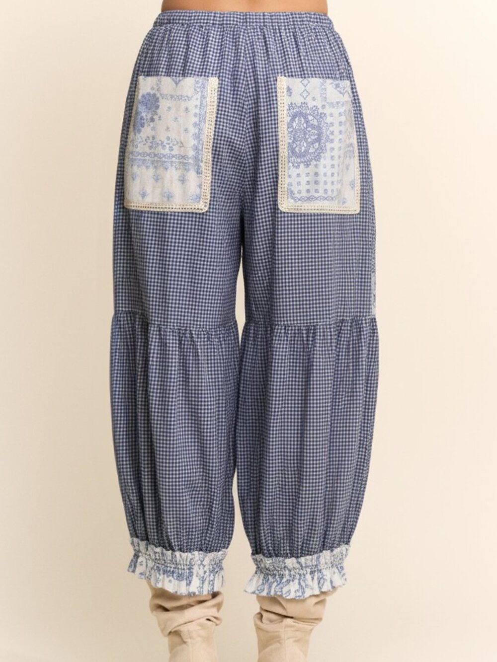 Davi & Dani Contrast Patchwork Bloomer Pants in Blue - Picture 2 of 5
